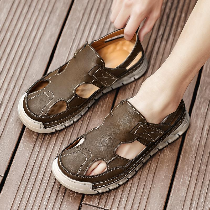 Fashion Men Leather Sandals Comfortable Outdoor Handmade Hollow Out Casual Loafers Summer Beach Walking Male Sneakers Men Beach Sandals