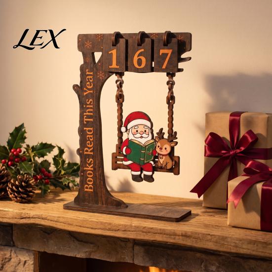 Interactive Reading Habit Tracker Christmas Book Counter Wood Sign, Santa Claus Children Gift Tracker, Tabletop Goal Decor, for Readers Decorative