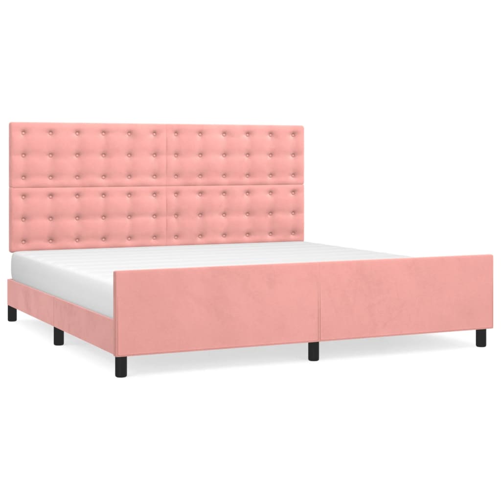 Pink Velvet Bed Frame with Headboard 200x200 cm