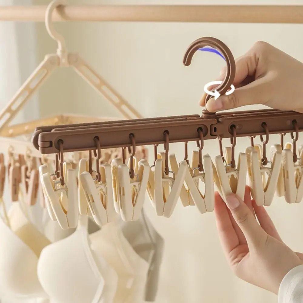 Складная вешалка для одежды с прищепками, вращающаяся, ветрозащитная, сушилка для нижнего белья, экономящая место, вешалка для носков, крючок, бытовая
