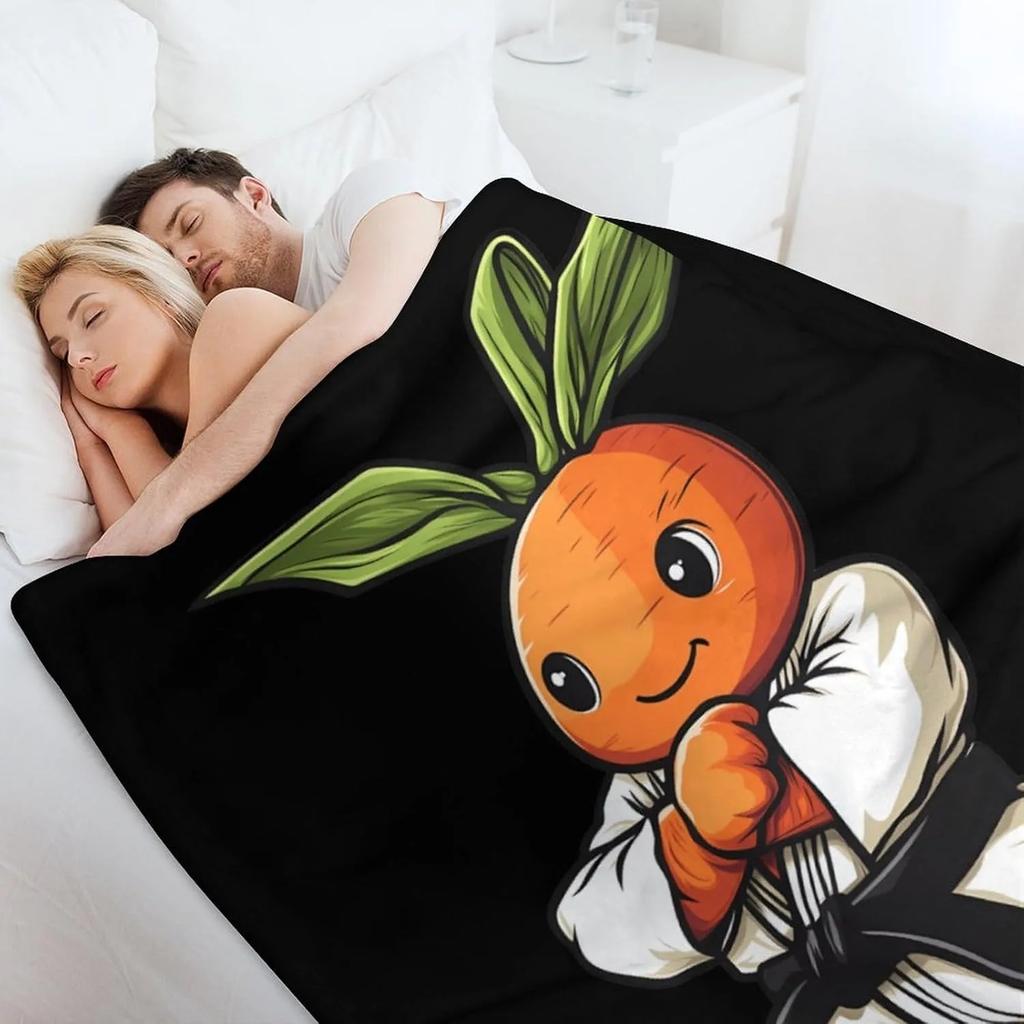 1PC Funny Karate Carrot  Throw Thin Blanket Gifts for Couch Bed Car Home Pop arts for Leopard Basketball Lovers all season use