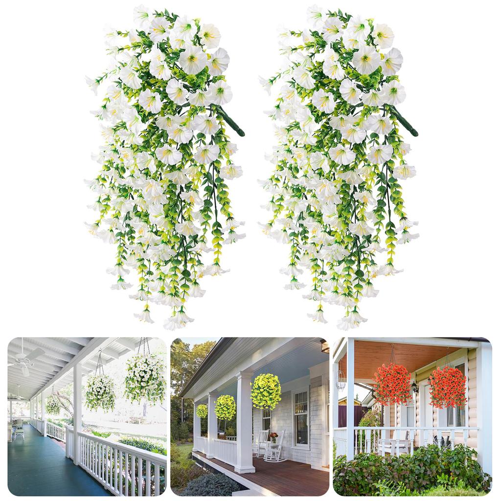 2pcs Artificial Morning Glory and Eucalyptus Hanging Decoration UV Resistant Perfectly for Home Garden Weddings