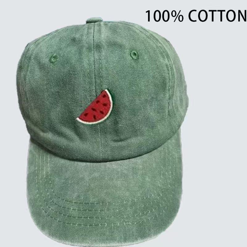 Retro washed black baseball cap, printed watermelon slice logo - Unisex's and Women's universal curved cap, suitable for outdoor, t