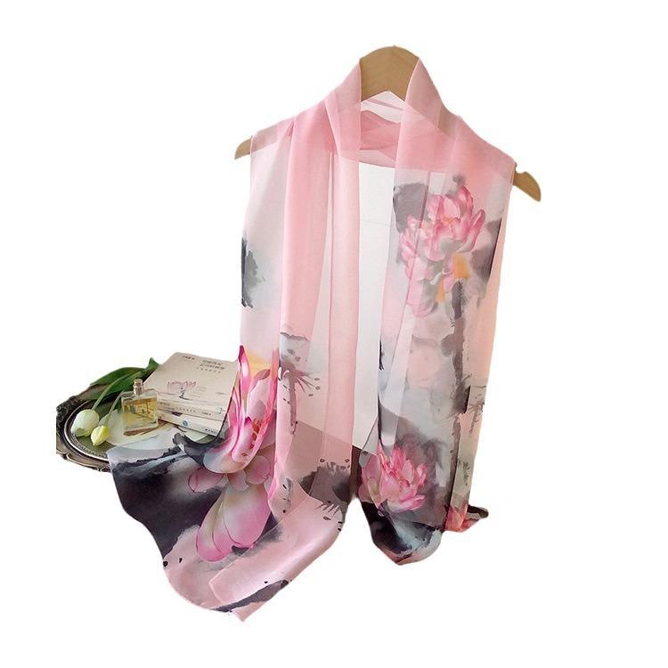 Spring Style Cicada Wings Long Silk Scarf for Women Spring and Autumn Thin Style Fashionable and Versatile Georgette Multi-color Printed Long Scarf