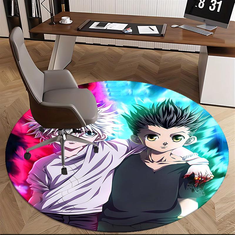 1pc Hunter x Hunter Killua & Gon Round Carpet - Anime Cartoon Design Office Chair Mat, Non-Slip Rug for Home Decor, Suitable for All Seasons.H098