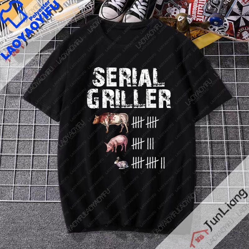 Serial Griller Funny BBQ Graphic TShirt Retro Barbecue Lover Streetwear Tee Grilling for Unisex Women Summer Short Sleeve Tee