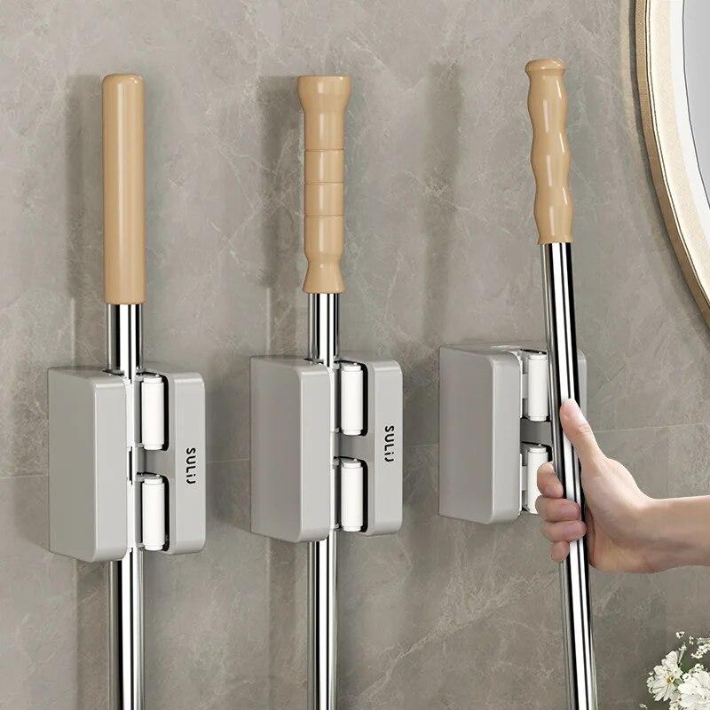 1/2pcs Adhesive Multi-Purpose Hooks Wall Mounted Mop Organizer Holder RackBrush Broom Hanger Hook Kitchen Bathroom Strong Hooks