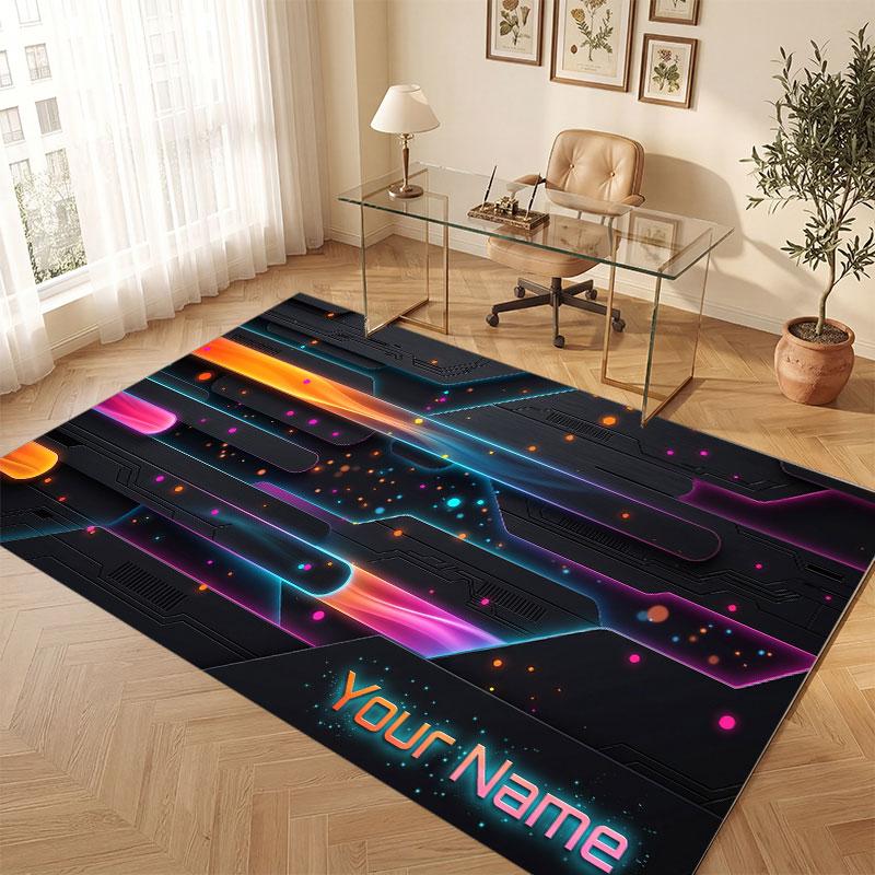 City Cyberpunk Theme Crystal Velvet Floor Rug Personalized Custom Name Text Warm Carpet Home Decoration