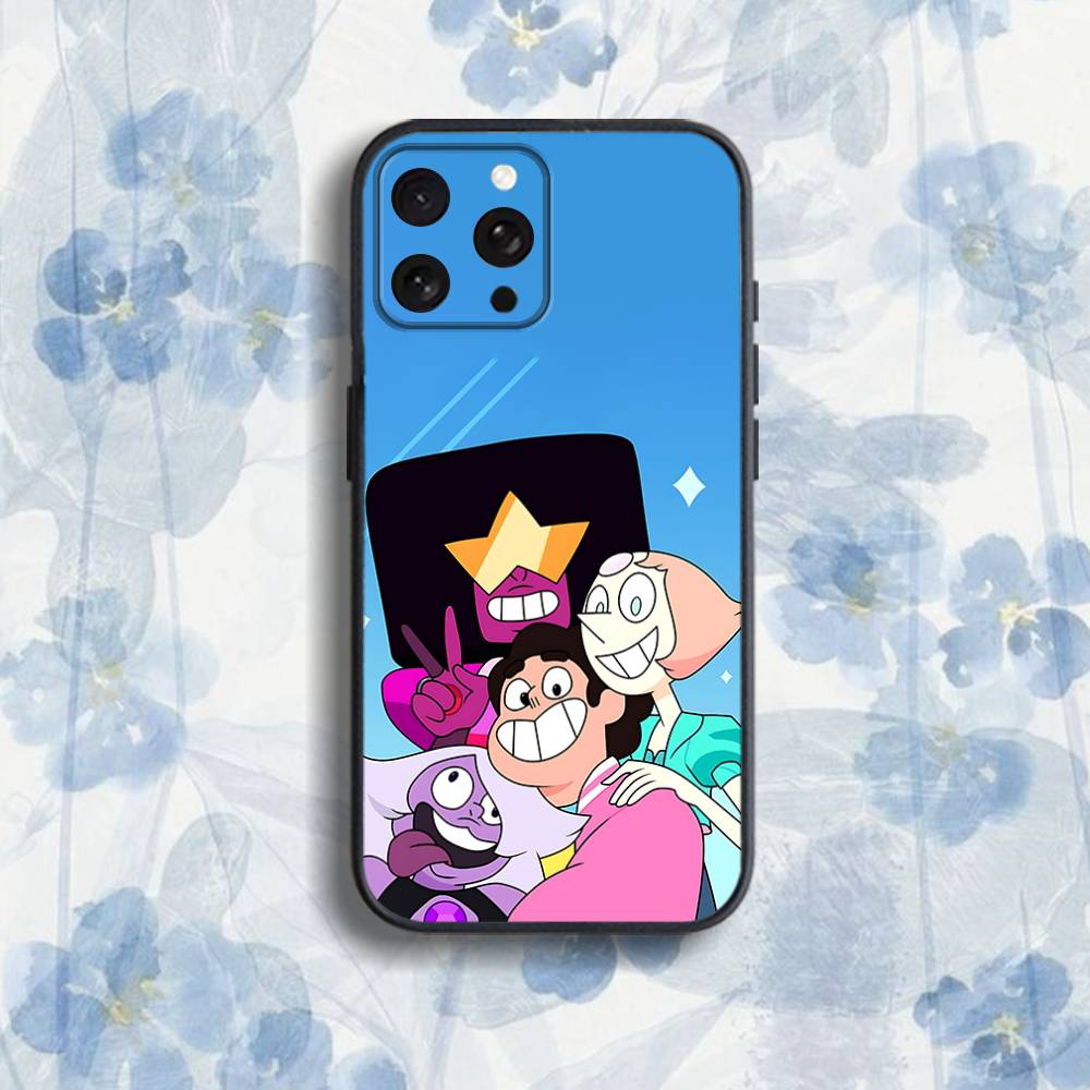 Горячий мультяшный чехол для телефона Steven Universe для iPhone 11, 12, 15, 16, 17, 13, 14, Pro, Max, Plus, E, Mini, Air, SE4 Черный Мягкий Короб