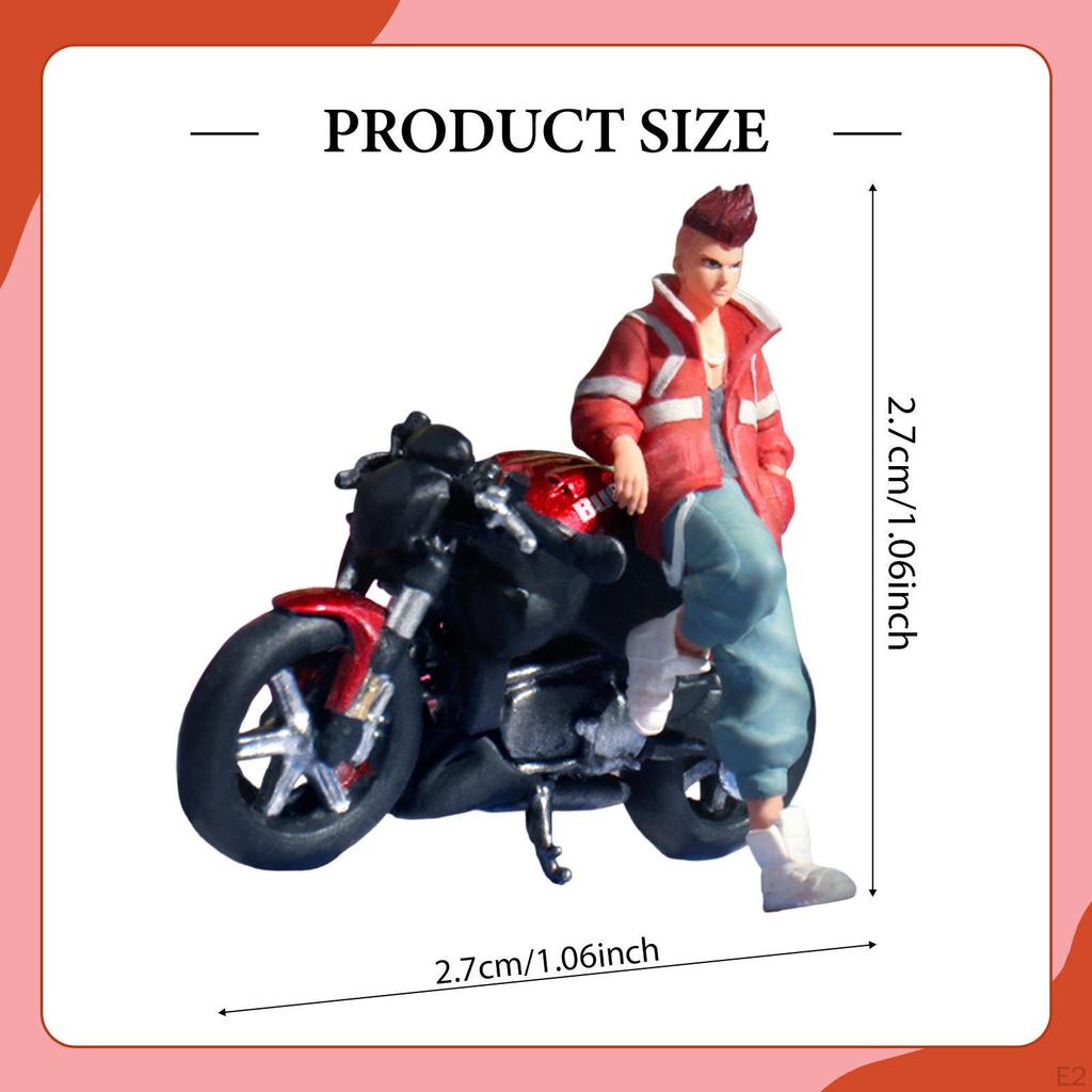 1:64 Модель мотоцикла со смоляной фигуркой, расписанная вручную, крошечные люди, масштаб 1/64, мотоциклетная сцена