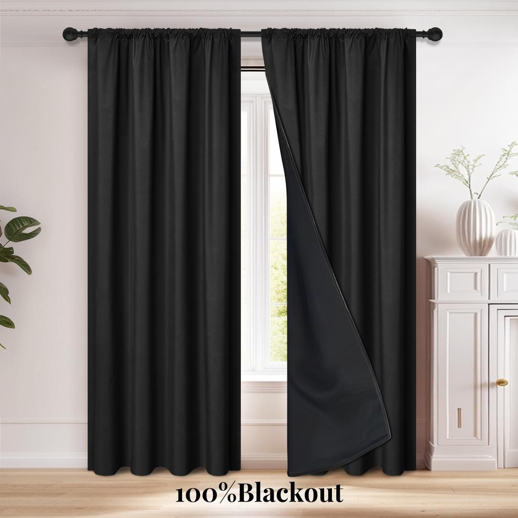 2pcs Modern 100% Blaclout Curtains with Rod Pocket, Window Curtains for Living Room, Bedroom, Kitchen, Bathroom, Home Decor