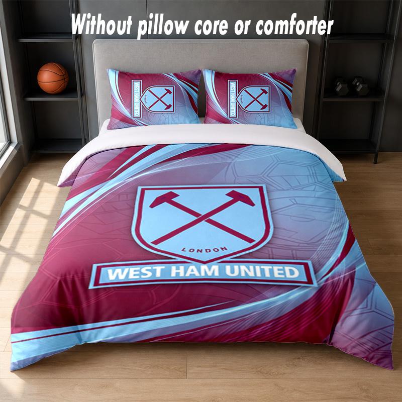 West Ham United Football Design Bed Bedding Set 1 Duvet Cover + 2 Pillowcases Soft Breathable Household Bed Linens