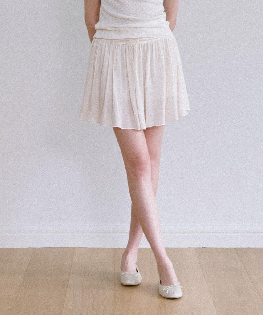 Laminez Shirred Flare Mini Skirt - Cream