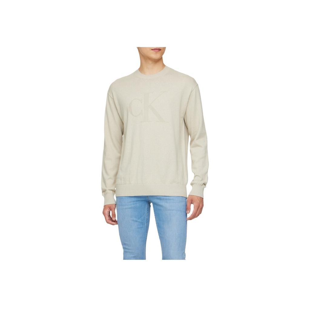 Calvin Klein Jeans Solid Letter Embroidered Crew Neck Long Sleeve Sweater Men Sweater Beige J326453-PD7