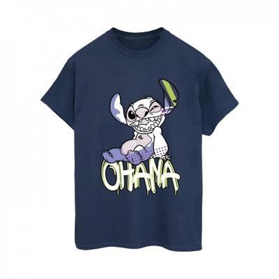 Женская/женская хлопковая футболка бойфренда Lilo And Stitch Ohana Graffiti