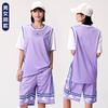 Womens Basketball Jersey Set Fake Two-Piece Short Sleeve Top Breathable Loose Fit Training Game Team Uniform