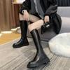 Black Flat Over The Knee Boots Women's Shoes Platform Thigh High Leather Boots Winter Autumn Long 2024 Female Thick Botas Mujer