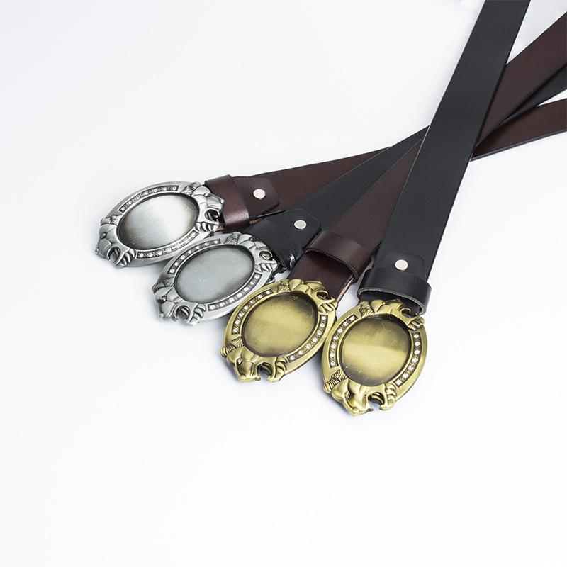 Simple and Fashionable Adult Belt Zinc Alloy Lion Head Diamond Plate Belt Whole Cowhide Four-season Retro Belt