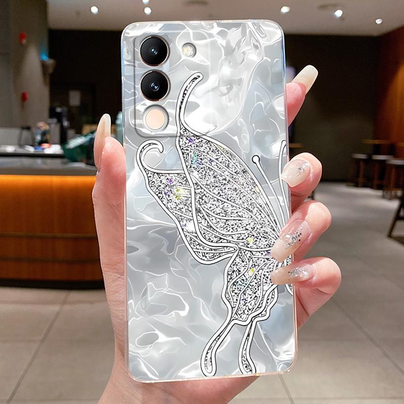 Phone Case For Vivo V29e V27e 5G Slim Soft TPU Cover Clear Silicone Aesthetic Luxury Fashion Butterfly Flowers New Design Case