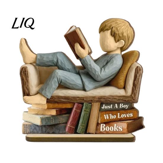Экологичное фанерное украшение Женщина, читающая книгу, Деревянная табличка, Просто девушка/мальчик, любящий статуэтку, для дивана, Деревянный знак, полка, стол,