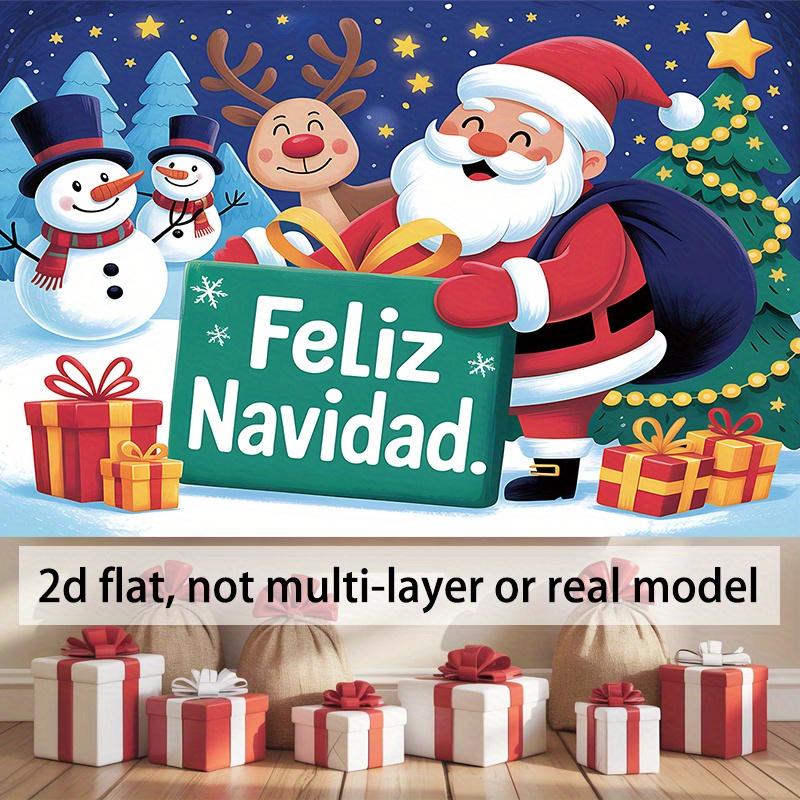 1 piece of Spanish Merry Christmas Feliz Navidad banner - Santa Claus, Snowman - Green and Red holiday decorations