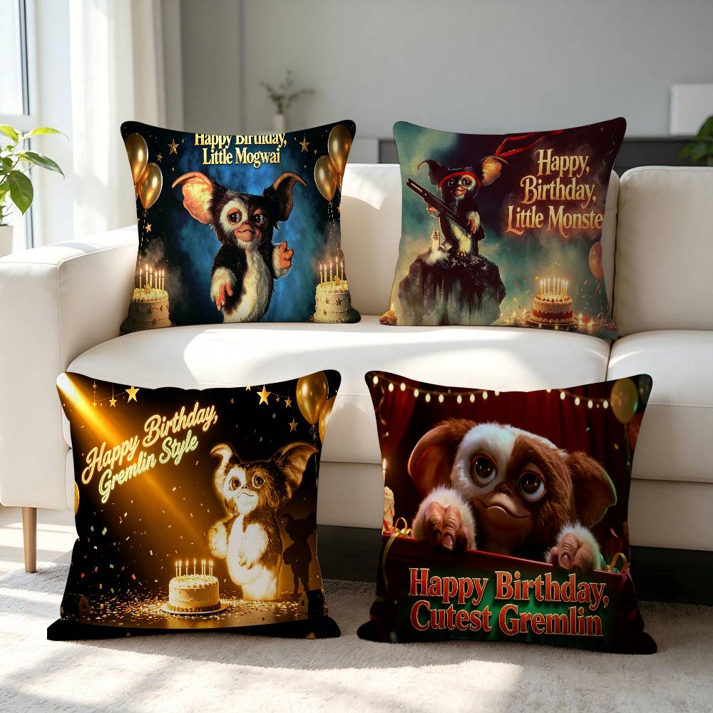 Movie Pillow Case Little Plush Fabric Soft Double Sided Print Sofa Mogwai Cushion Cover Throw Pillow Covers
