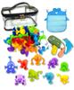 Petapon Suction Cup Toy Bath Toy Set: 52 Block Pieces, Animal Designs, 2 Water Guns, Cute Bath Net, Wall-Mountable Blocks, Educational Toy, Suction