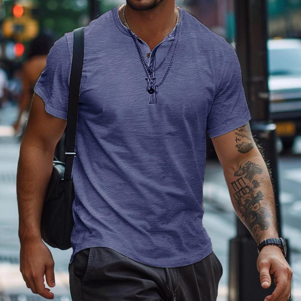Мужская летняя хлопковая футболка с короткими рукавами, однотонная рубашка Henry, облегающие футболки для мужчин