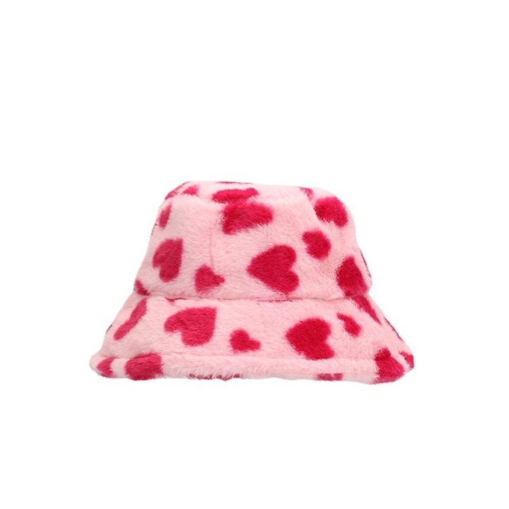 Cute Faux Fur Plush Fisherman Hat Thicken Warm Love Heart Bucket Hat Coldproof Fluffy Winter Plush Hat Autumn