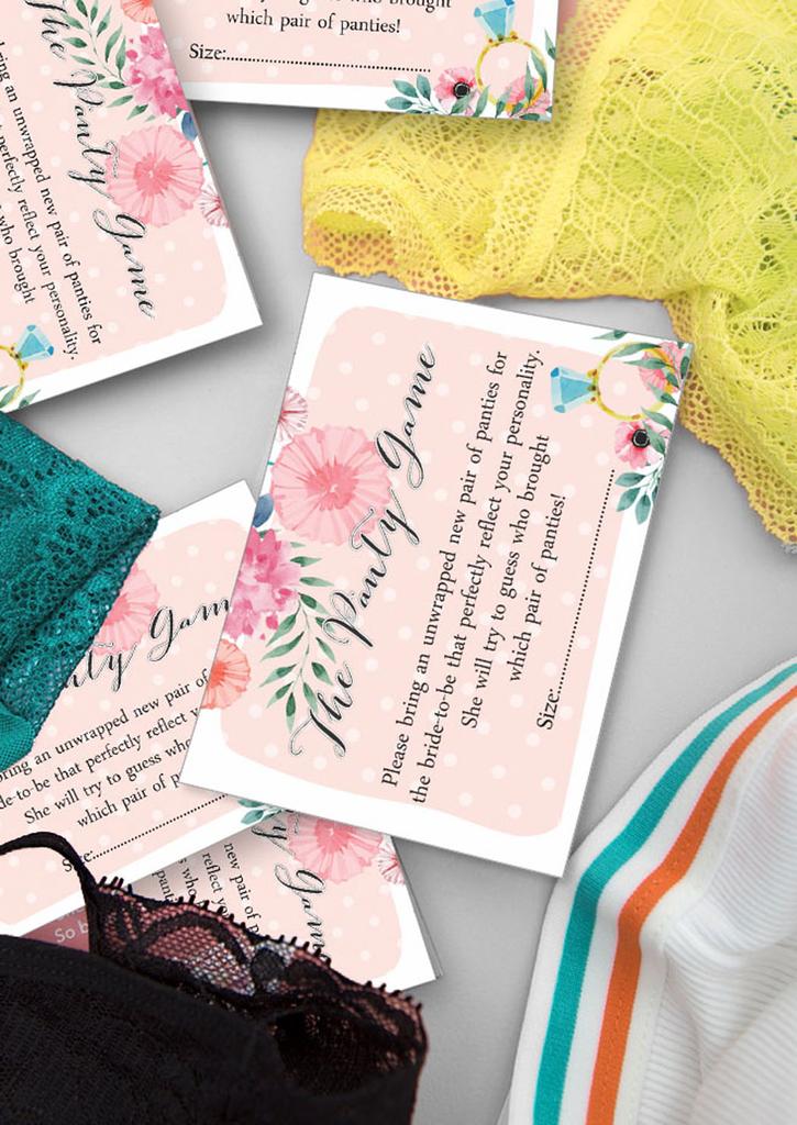 Inkdotpot Girls Night Out Bachelorette Party Panty Game Floral Bridal Shower Game 1 SignA    30 Size CardsA  Light