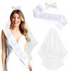 3 - Piece Set for Bachelorette Party: "Bride To Be" Bridal Crown, Hair Hoop, Shoulder Sash, and Veil Headpiece Set.
