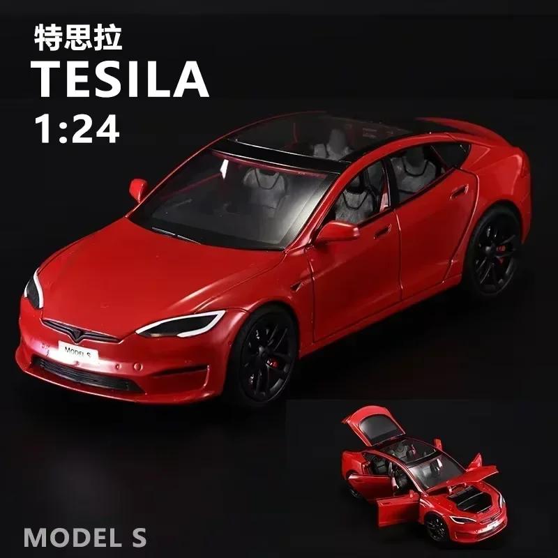 1:24 Миниатюры Tesla Model S Симуляция Сплав Металл Литье под Давлением Модель Автомобиля Звук и Свет Автомобиль Игрушки для Детей Подарки для Парня C270