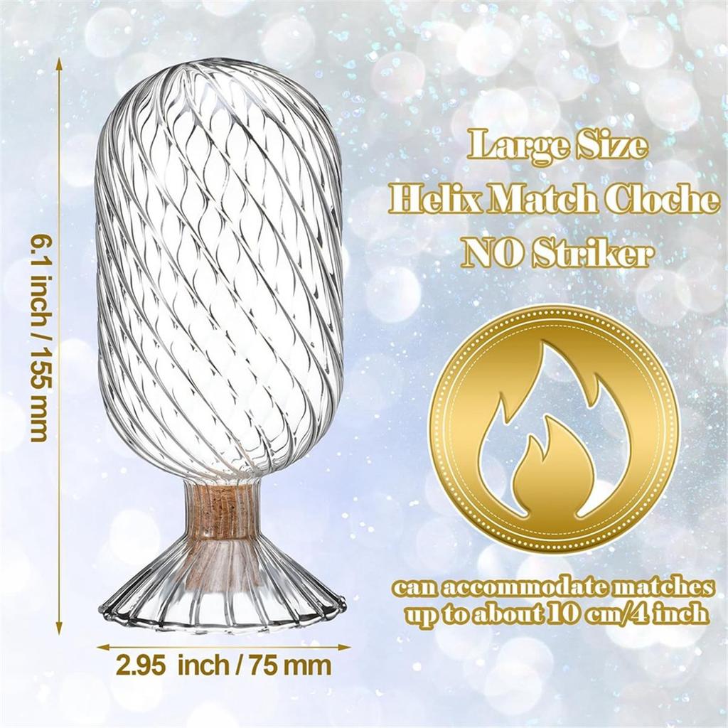 2pcs Helix Shaped Glass Matches Cloche Decorative for 4 Inch Candle Matches Trendy Fireplace Display,Not Include Matches