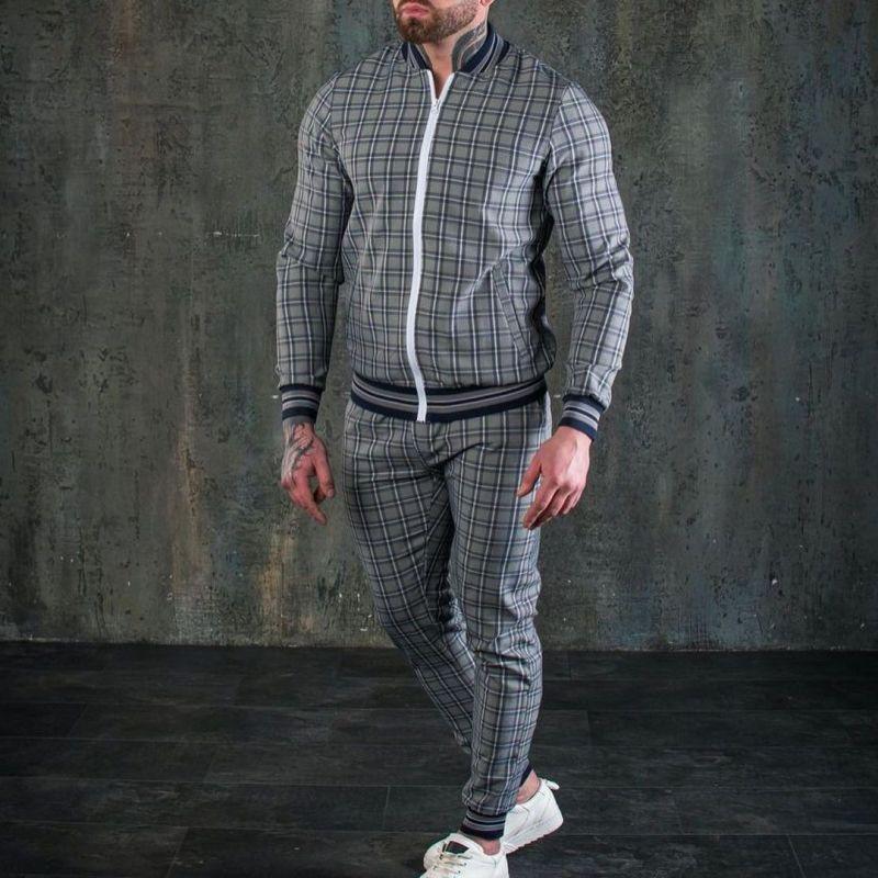 New Gentleman Plaid Men's Tracksuit Sets Casual Zipper Jacket Coat Sports Suit High Quality 3D Print Fashion 2-Piece Men Clothes