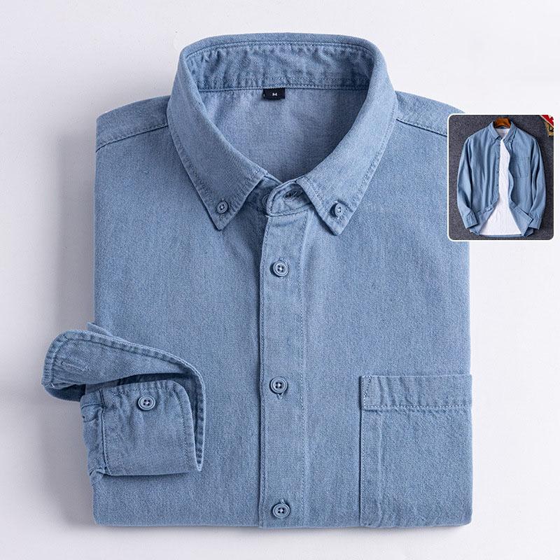 Mens Casual Long Sleeve Denim Shirt Work Shirts
