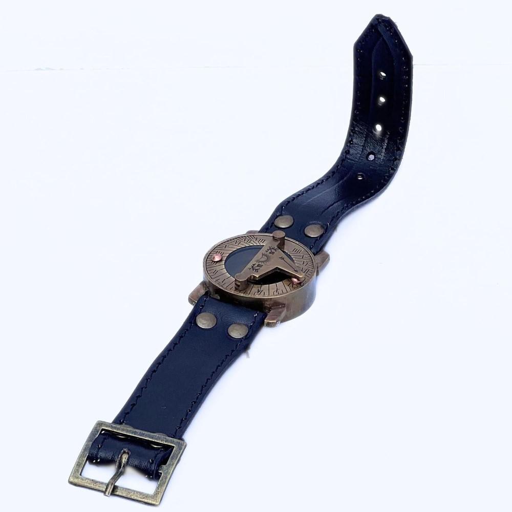 Sundial Wrist Watch Brass Compass & Leather Straps Nautical Steampunk Handmade