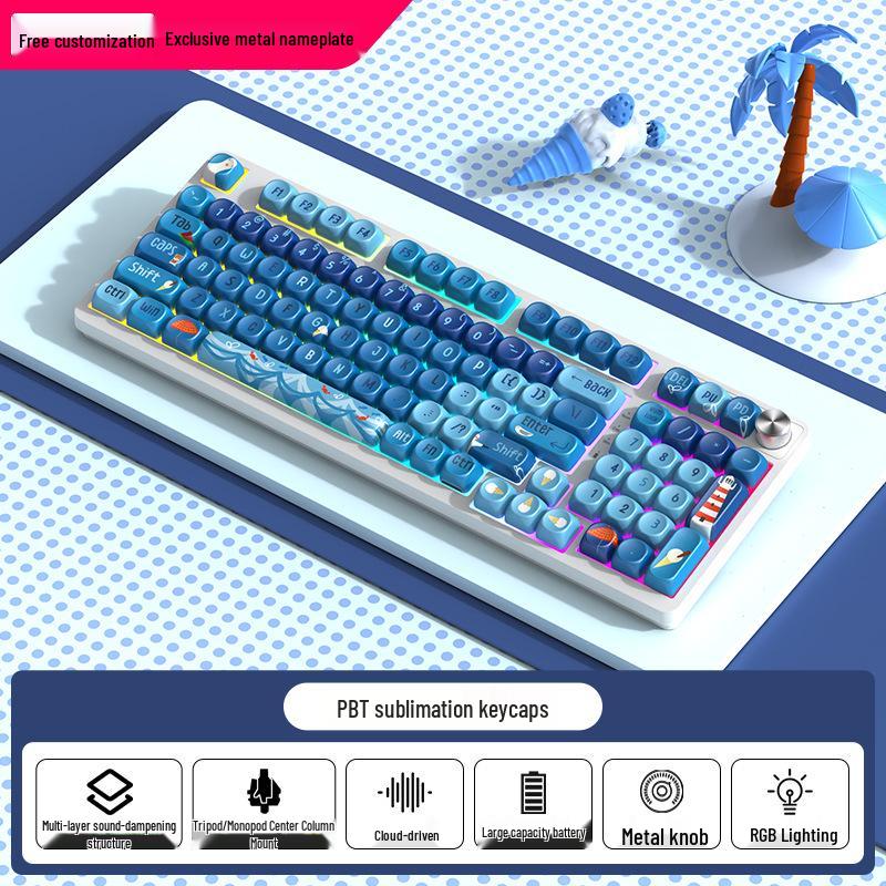 98-клавишная RGB беспроводная Bluetooth механическая клавиатура с тройным режимом - Игровая, для киберспорта и офиса, с настраиваемым экраном