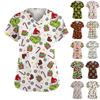 Women's Fashion V-Neck Short Sleeve Overalls With Pockets Print Tops Clothes