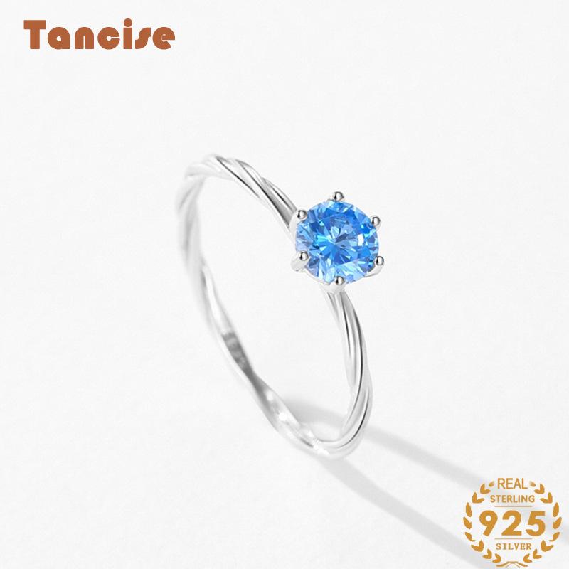 Tancise Classic 925 Sterling Silver Zircon Ring Ladies Jewelry Wedding Promise Party Gift