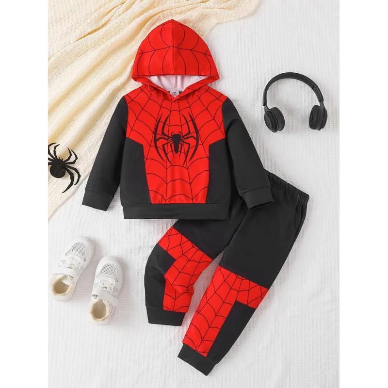 Boys Winter 2-Piece Hooded Sweatshirt Set With Cartoon Print Long Pants Casual Outfit Kids 8 Years