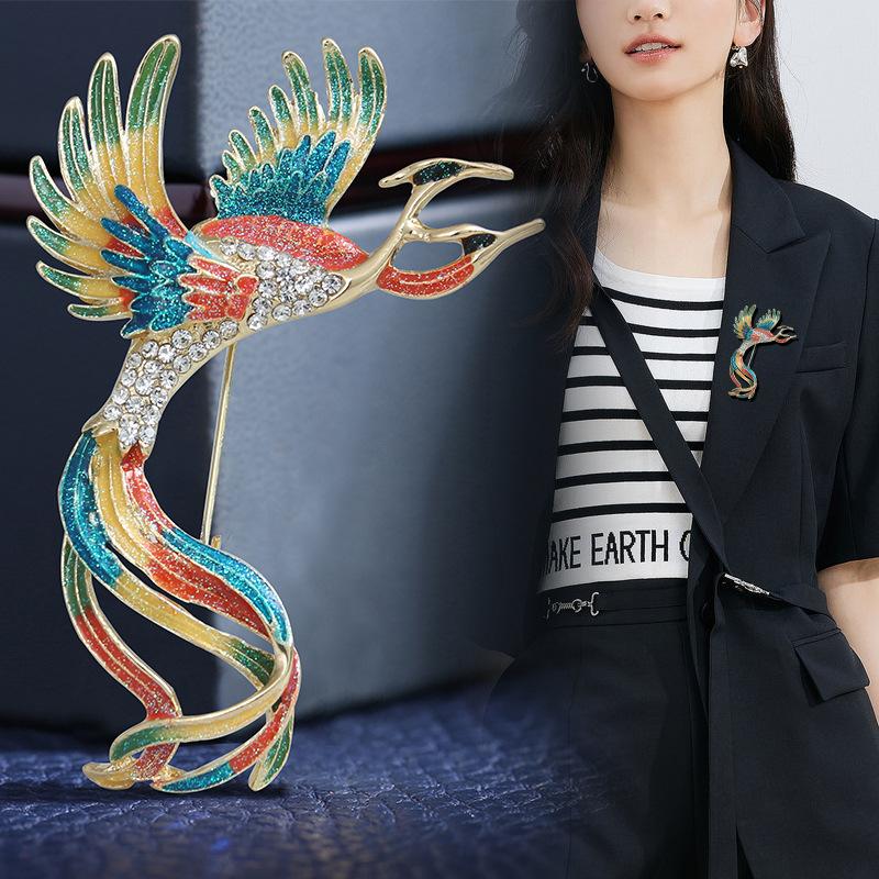 Brooch Female Chinese Style Phoenix Corsage High-end Anti-light Pin Buckle Suit Fixed Clothing Accessories Wholesale Collar Pin