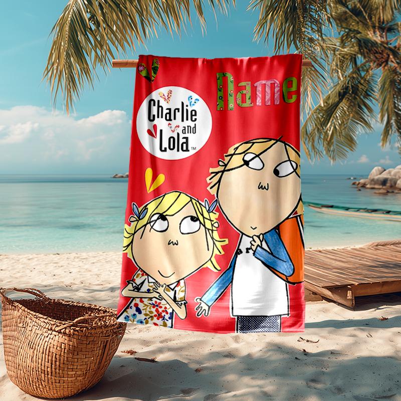 Custom Name Ultra-Soft Beach Towel with Charlie and Lola Theme,Ideal for Pool - Camping, Diving - Perfect Travel Essential, Vibrant Beach Towel.
