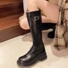 Зимние женские высокие сапоги на среднем каблуке, модные массивные туфли 2025 года, новые дизайнерские туфли-лодочки для вечеринок, высокие мотоциклетные туфли до колена, Botas De Mujer