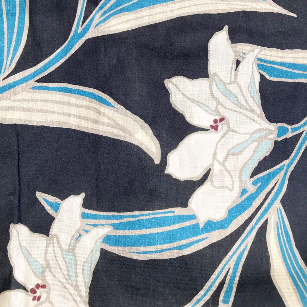 Киото Кимоно Юдзен Женский комплект юката из двух частей с цветочным принтом и оби (Хэко Оби) (Темно-синий с лилиями)