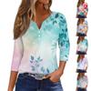 Women's T Shirt Tee Print Button 3/4 Sleeve Daily Weekend Fashion Basic V Neck Regular Top