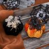 Halloween Pumpkin Ornament Flannel Pumpkin Table Centerpiece Gothic Pumpkin Decoration with Spider for Mantel Dining Table