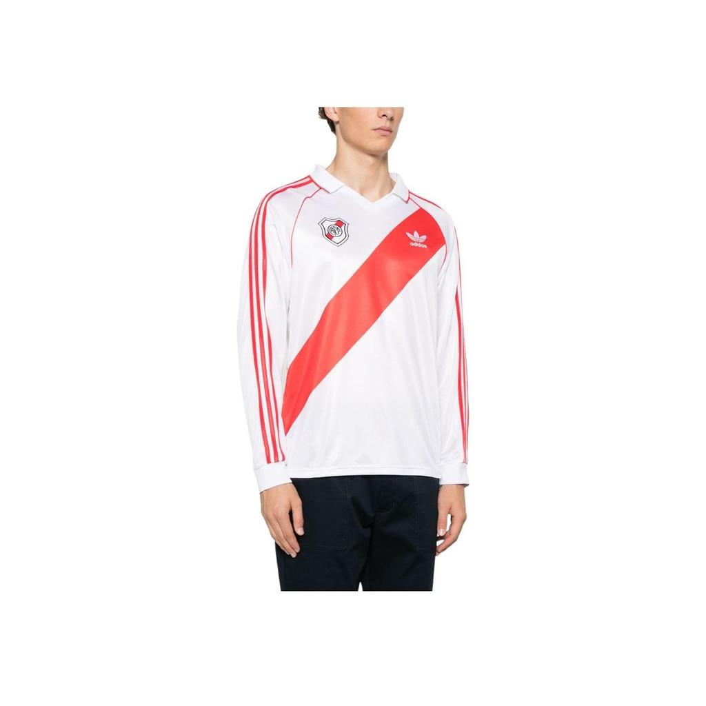 adidas Оригиналы Полосатый Логотип Вышитый Принт Узор Пуловер Реглан Футболка с Длинным Рукавом Мужские Топы Белый IV7546