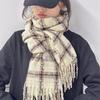 Кремовый сладкий клетчатый шарф Luochi: Универсальный зимний бафф в корейском стиле для мужчин и женщин.