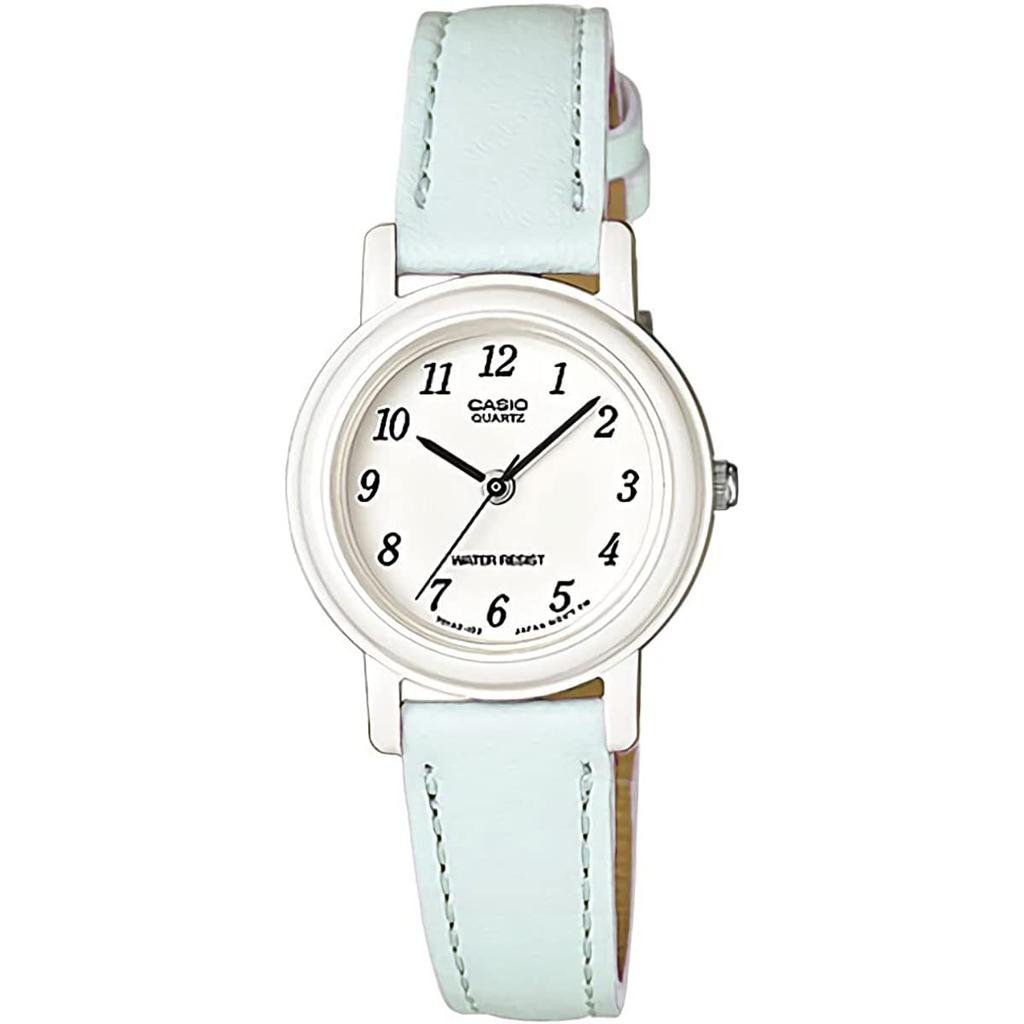 Casio Женские аналоговые часы LQ-139L-2B с пастельно-голубым и нежно-розовым кожаным ремешком, круглым циферблатом и кожаным ремешком (Импортный)