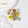 Women Brooch Sunflower Vase Shape Enamel Vintage Anti-slip Suit Coat Collar Hat Scarf Decoration Clothes Pin Prom Party Garment Jewelry